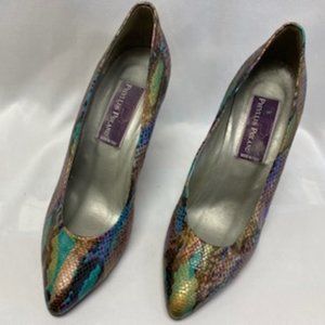 Phyllis Poland multi color snake skin heel size 7